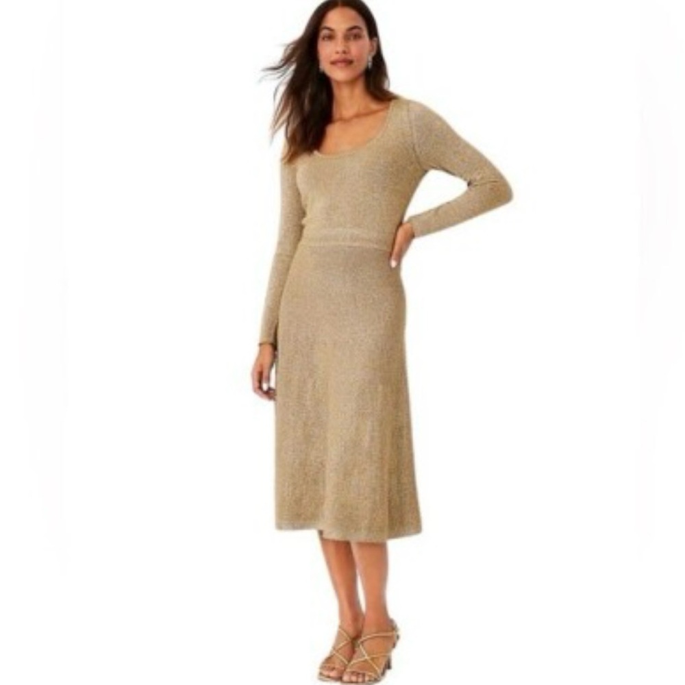Ann Taylor Petite Gold Sparkle Midi Dress SP NWT Cocktail Evening Glamorous